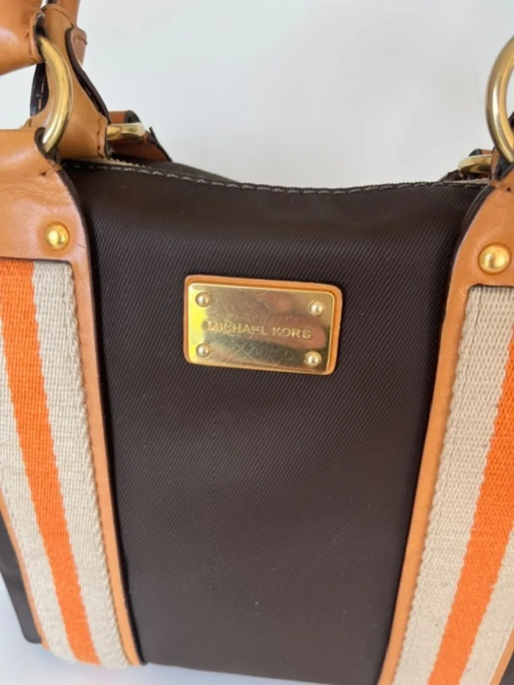 MICHAEL KORS Brown Orange Beige Hand Bag With Leather Handles - Picture 3 of 11